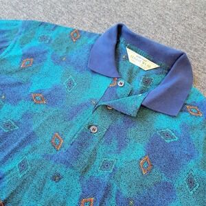 St Michael Polo Shirt Mens Medium Blue Geometric All Over Print - Ships from USA